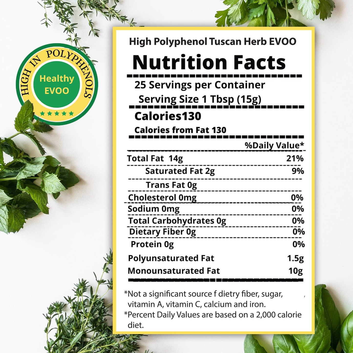 M.G. PAPPAS Extra Virgin Olive Oil, Tuscan Herb Infused, Unfiltered, 12.7 Fl Oz, Polyphenol Lab Report 550mg/kg, Award Winning