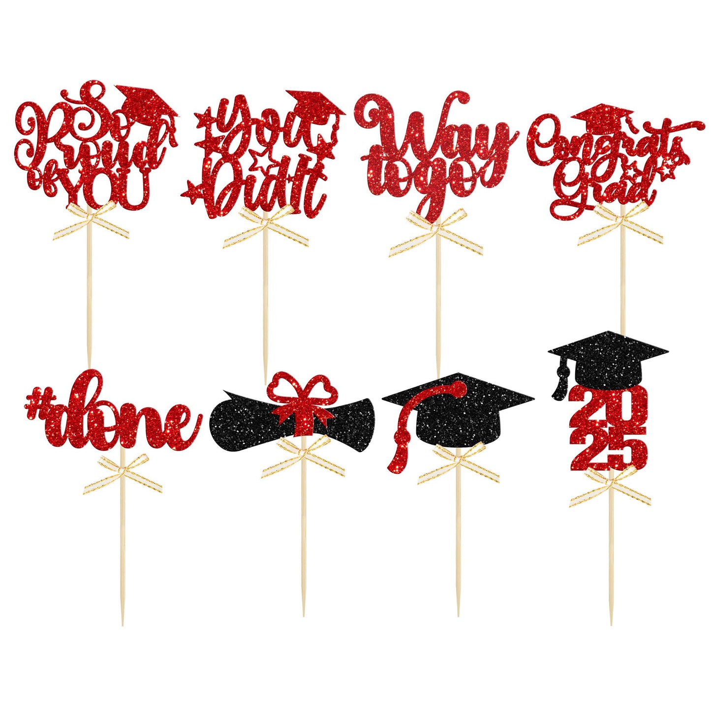 Gyufise 32Pcs 2025 Graduation Cupcake Toppers Glitter Class Of 2025 Graduation Cap Diploma Cupcake Picks Congrats Grad Cake Deco