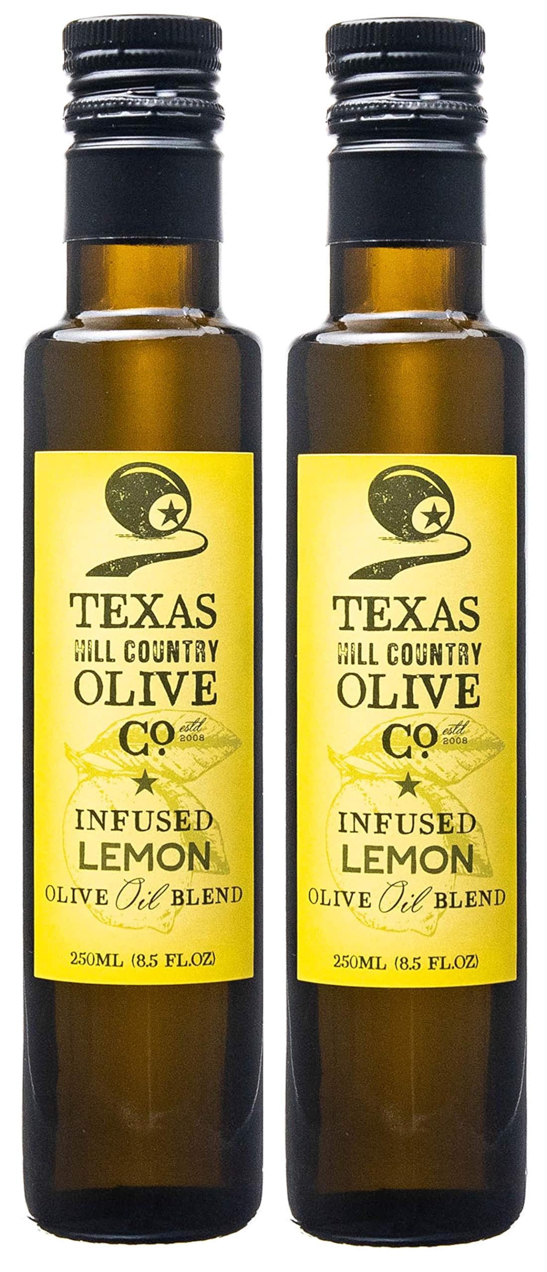 Texas Hill Country Olive Co Lemon Infused Olive Oil - Cold Pressed Gourmet EVOO - 8.5 oz (2 Pack)