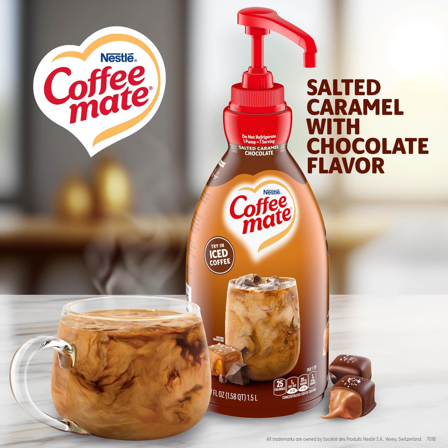 Nestle Coffee mate Coffee Creamer, Salted Caramel Chocolate, Concentrated Liquid Pump Bottle, Non Dairy, No Refrigeration, 50.7