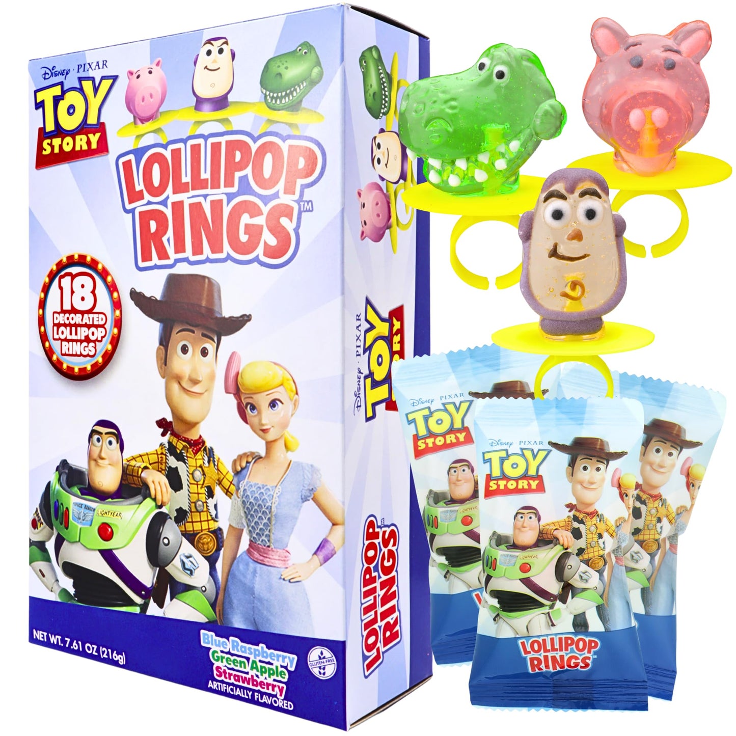 Imaginings 3 Toy Story Individually Wrapped Lollipop Rings Birthday Party Supplies, Buzz Lightyear, Rex, And Hamm, Character Sha
