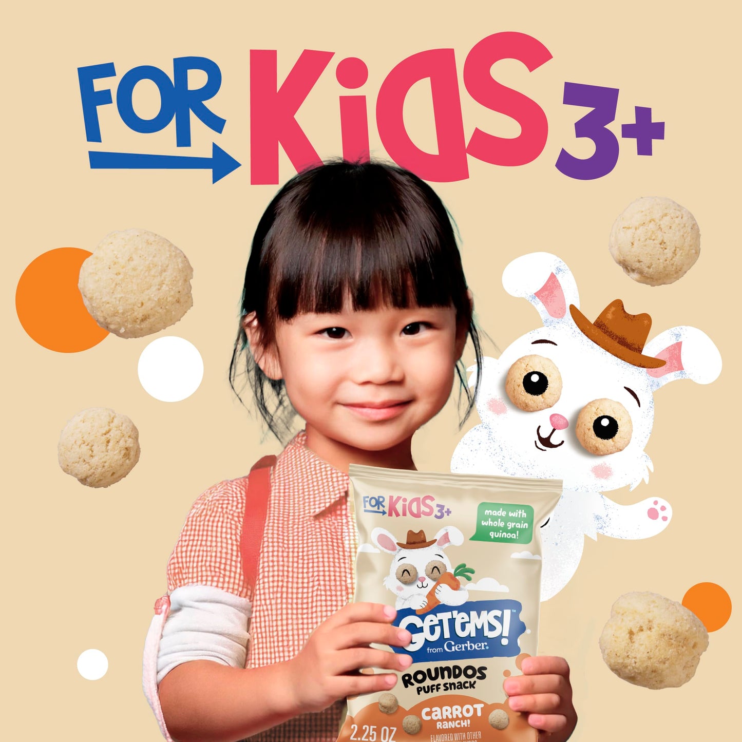 Get'Ems! From Gerber, Snacks For Kids, Carrot Ranch Roundos Puffs, Made With Whole Grain Quinoa, Calcium To Support Strong Bones