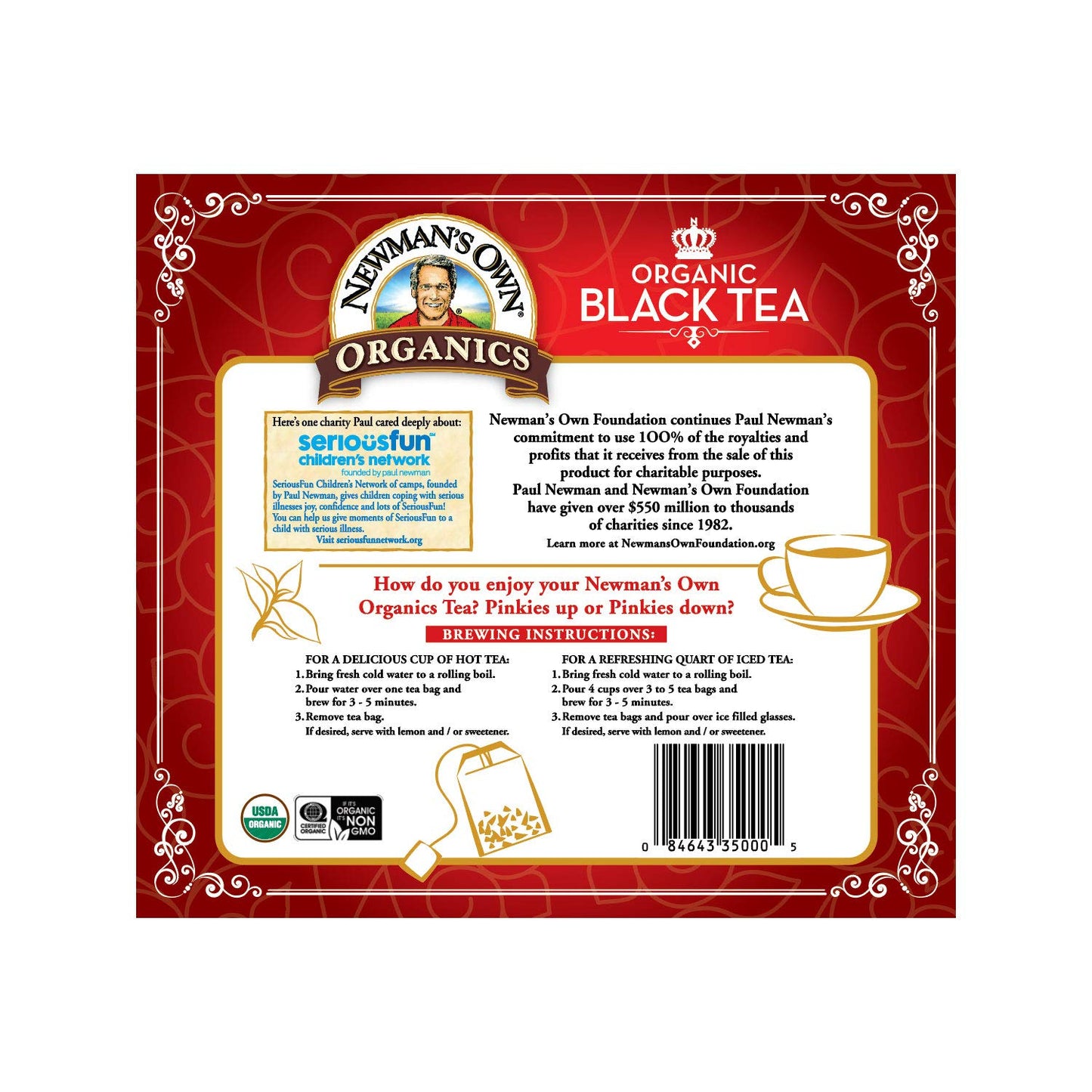 Newmans Own Organics 100 Individually Wrapped Tea Bags, Black Tea, 100 Teabags (Pack of 5)
