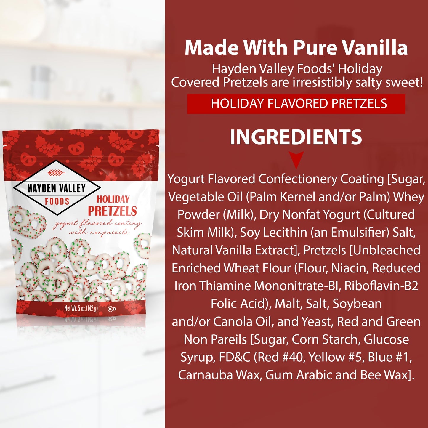 Hayden Valley Foods Flavored Covered Pretzel Variety Pack | 5 oz Bags (Pack of 3) | Chocolate Peppermint, Holiday Yogurt and Hot