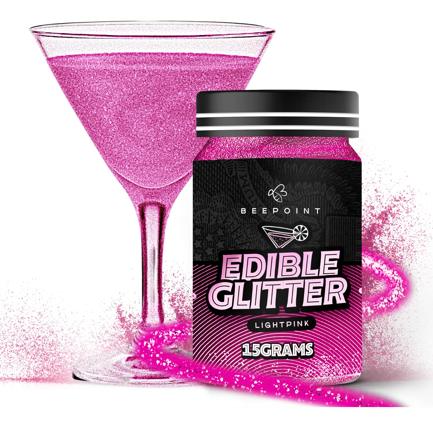 BeePoint Edible Glitter Luster Dust 15g - Food Grade, Vibrant Color Shimmer Powdered Dust for Drinks, Cocktails, Cake Decorating