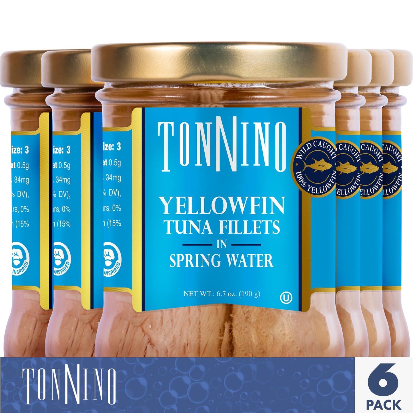 Tonnino Yellowfin Tuna In Water 6.7 Oz - Gourmet 6-Pack: Omega-3, High Protein, Gluten-Free, Ready-To-Eat Tuna Packets For Tuna Salad, Tuna Fish Alternative To Salmon, Kosher, Perfect For Tuna Salad