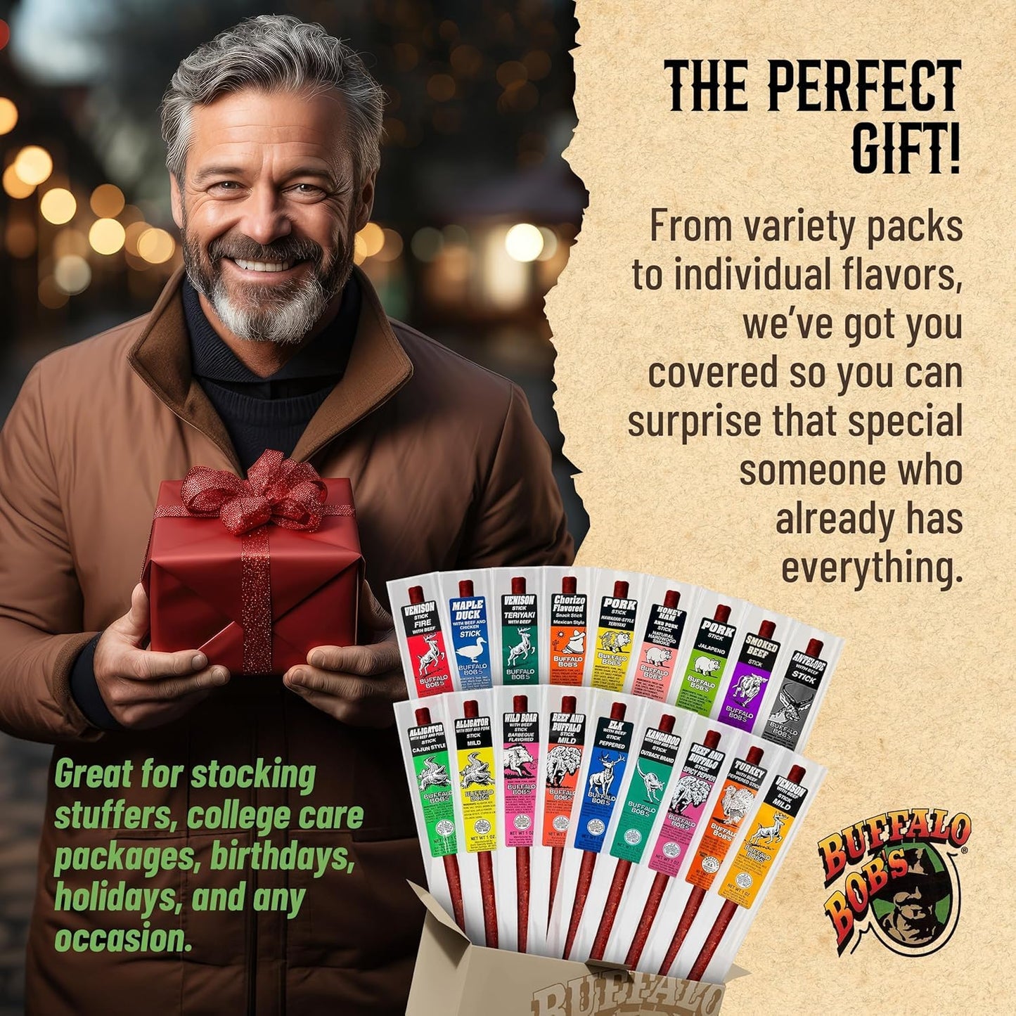 Buffalo Bob's Exotic Game Jerky - 20 Piece Variety Pack, 0.8 Ounce Snacks, Perfect Gift for Meat Lovers