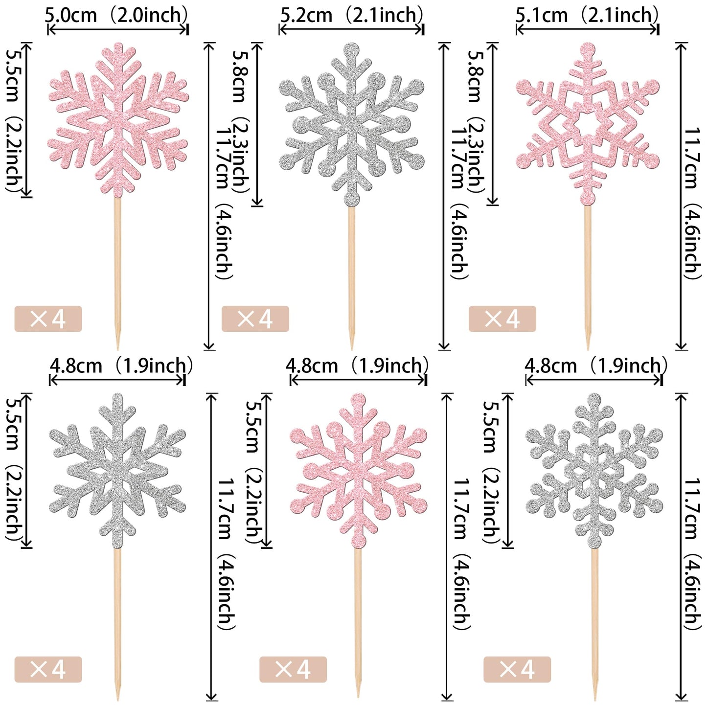 ZHUOWEISM 24 PCS Snowflake Cupcake Toppers Paper Winter Wonderland Decorations Silver Pink