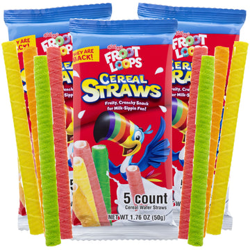 2025 Kelloggs Froot Loop Cereal Straws, Edible Breakfast Straw, Nostalgic Treat, Birthday Party Favors, 5 Count, (3 Pack)