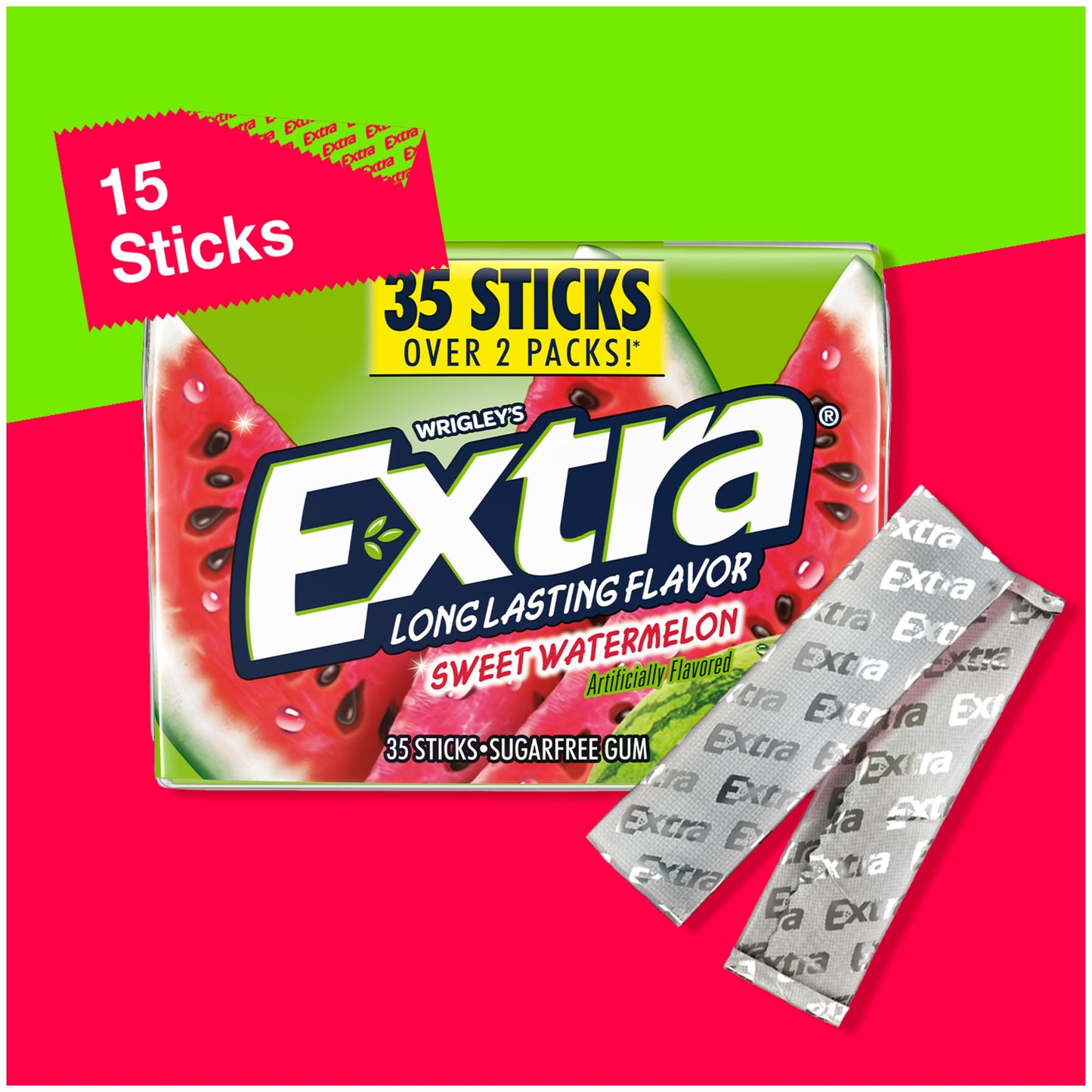 EXTRA Sweet Watermelon Sugar Free Chewing Gum Pack  35 Sticks (Pack of 6)  Mega Bulk Gum