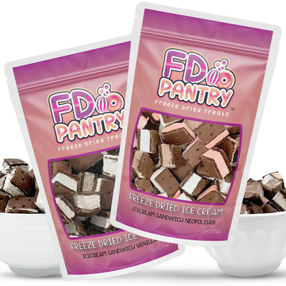 Freeze Dried Icecream Sandwich Bites, Neapolitan & Vanilla 2.5oz (2 pack) - Crunchy & Sweet Freeze Dried Dessert Snack, Dehydrat