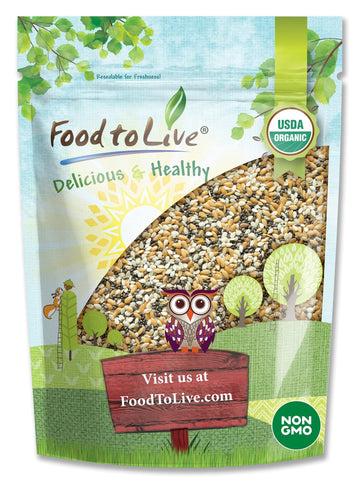 Food to Live Organic Omega-3 Seeds Mix with Flax, Chia and Sesame, 2.5 Pounds Non-GMO Whole Seeds, Raw, Kosher, Vegan. Rich in O