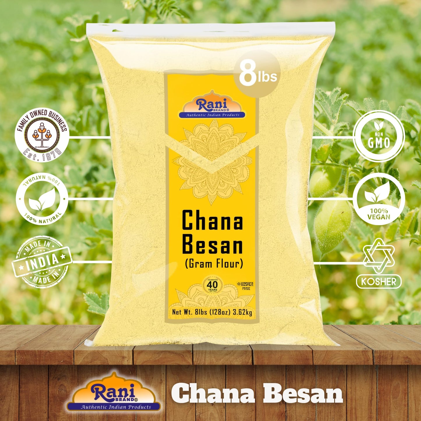 Rani Chana Besan (Chickpeas Flour, Gram) 128Oz (8Lbs) 3.63Kg Bulk ~ All Natural | Vegan | Gluten Friendly | Non-Gmo | Indian Origin
