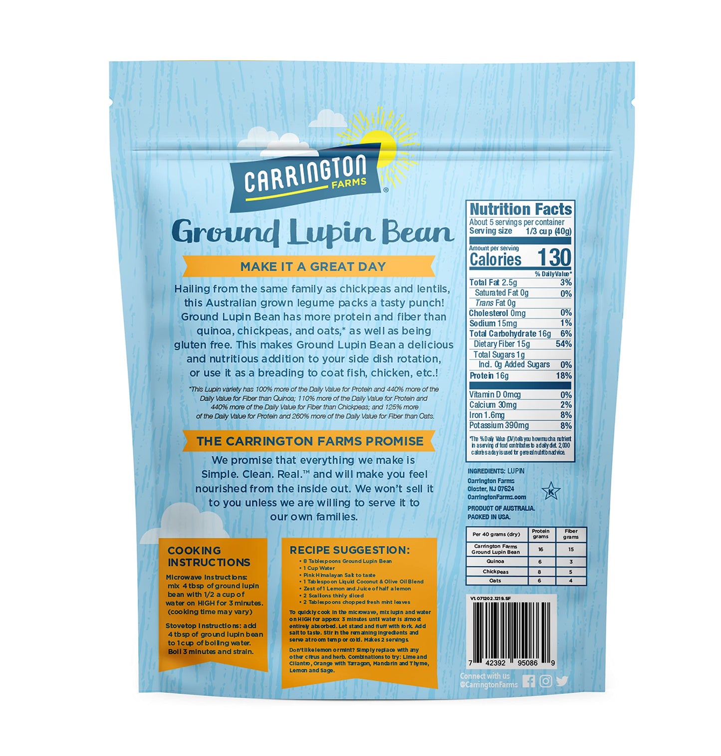 Carrington Farms, Ground Lupin Bean, Plain, 7oz.