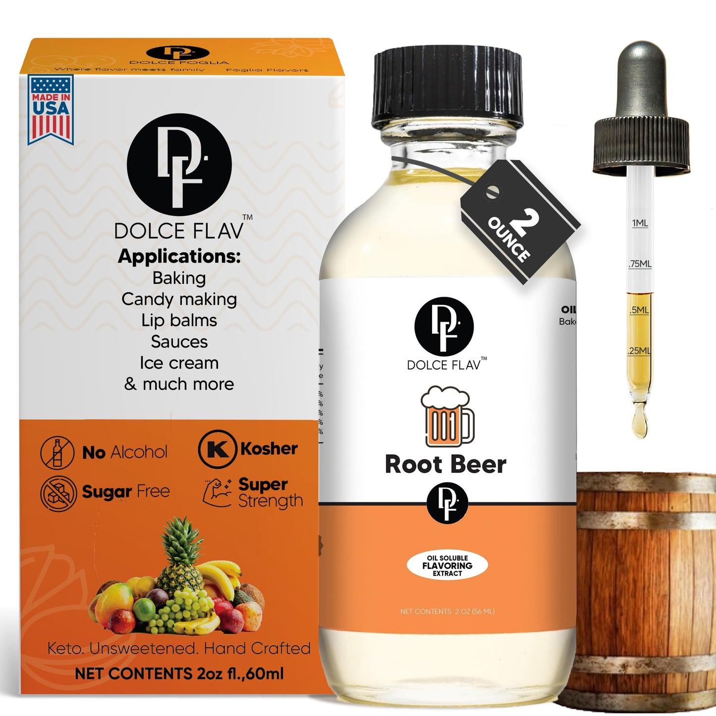 Dolce Foglia Root Beer Extract – Oil-Soluble, Sugar-Free Flavoring for Baking & Desserts – 2 Oz.