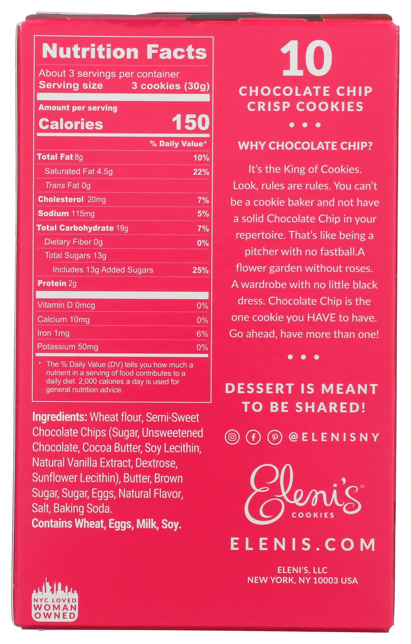 Eleni'S New York Crisp Chocolate Chip Cookie, 3.5 Oz