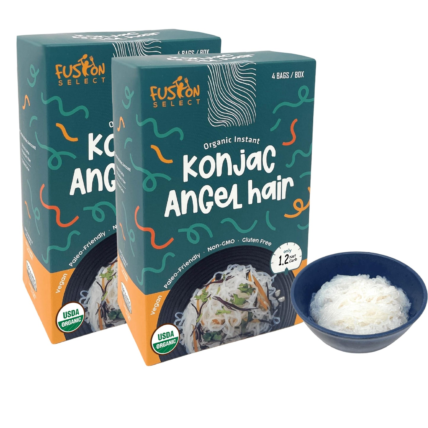 Fusion Select 8 Packs Organic Konjac Noodles - Shirataki Angel Hair Plant-Based Substitute - Vegan Pasta for Vegetarian, Keto, P