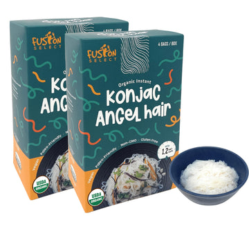 Fusion Select 8 Packs Organic Konjac Noodles - Shirataki Angel Hair Plant-Based Substitute - Vegan Pasta for Vegetarian, Keto, P