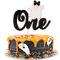 ZHUOWEISM Halloween Ghost Cake Topper - Black & Pink Glitter - Baby 1st Birthday Decoration Supplies