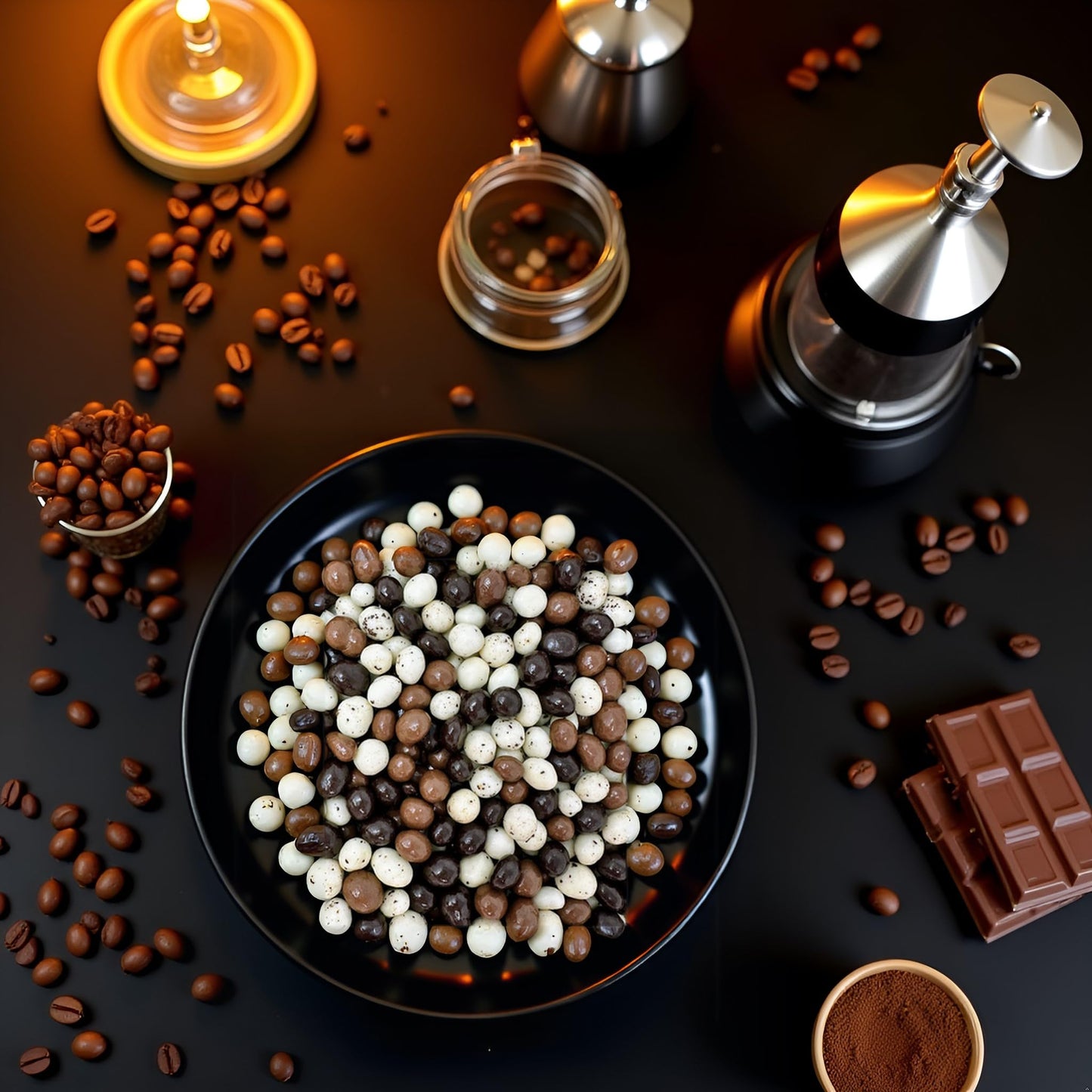 SweetGourmet Chocolate Covered Espresso Beans Blend | White Milk Dark Chocolate | 2 Pounds