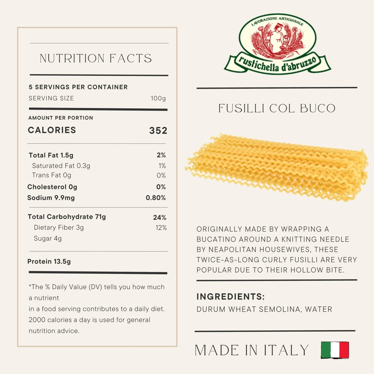 Rustichella dAbruzzo Fusilli col Buco, 17.6 oz