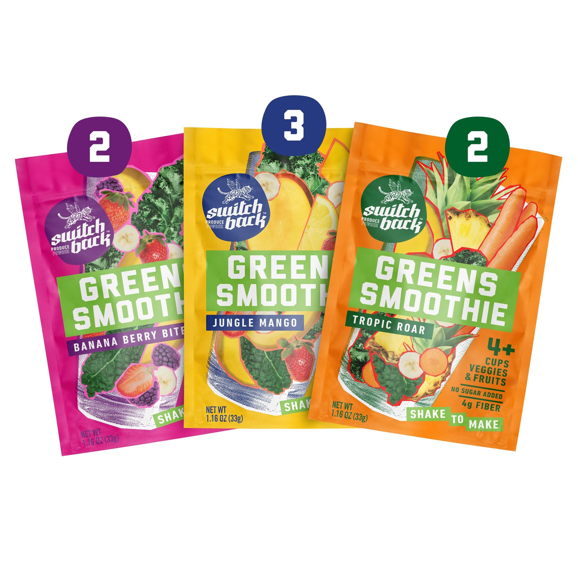Switchback Whole Food Greens Smoothie Powder Mix (7-Pack) | No Algae Greens Taste for Picky Eaters | No Added Sugar | Clump-Free