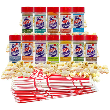 Tasty Bomb Flavorful Popcorn Seasoning Variety Pack – 12 Gluten-Free Seasonings for Movie Nights – 2.8-3 Oz.