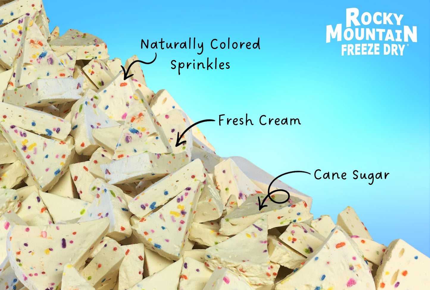 Rocky Mountain Freeze Dry Birthday Cake Ice Cream - Freeze Dried Snack, 2.5oz, Shelf-Stable, Crunchy Creamy Treat