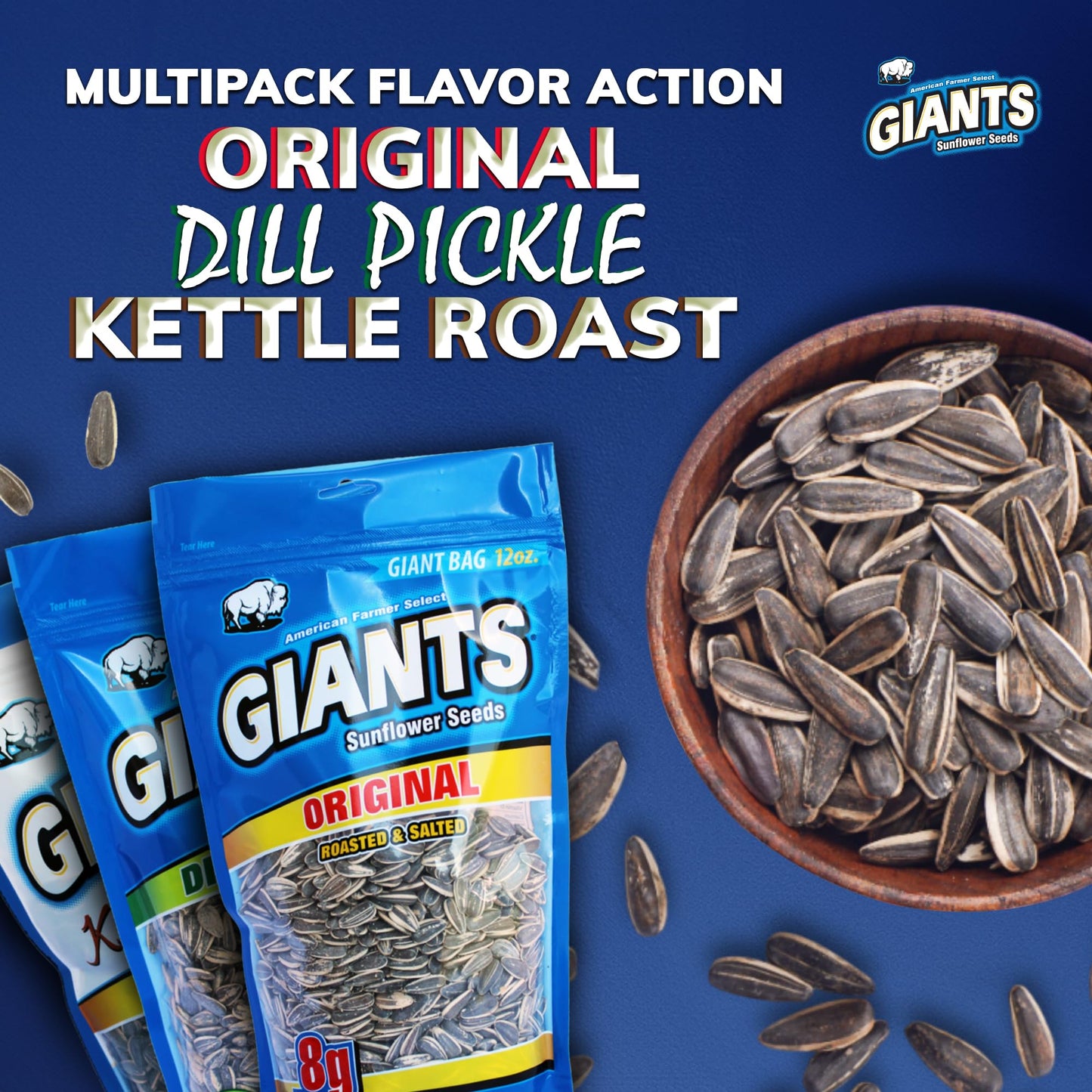 Giants Sunflower Seeds Variety Pack - Flavored Sunflower Seeds To Eat, Dill Pickle Sunflower Seeds, Kettle Roasted, Original Fla