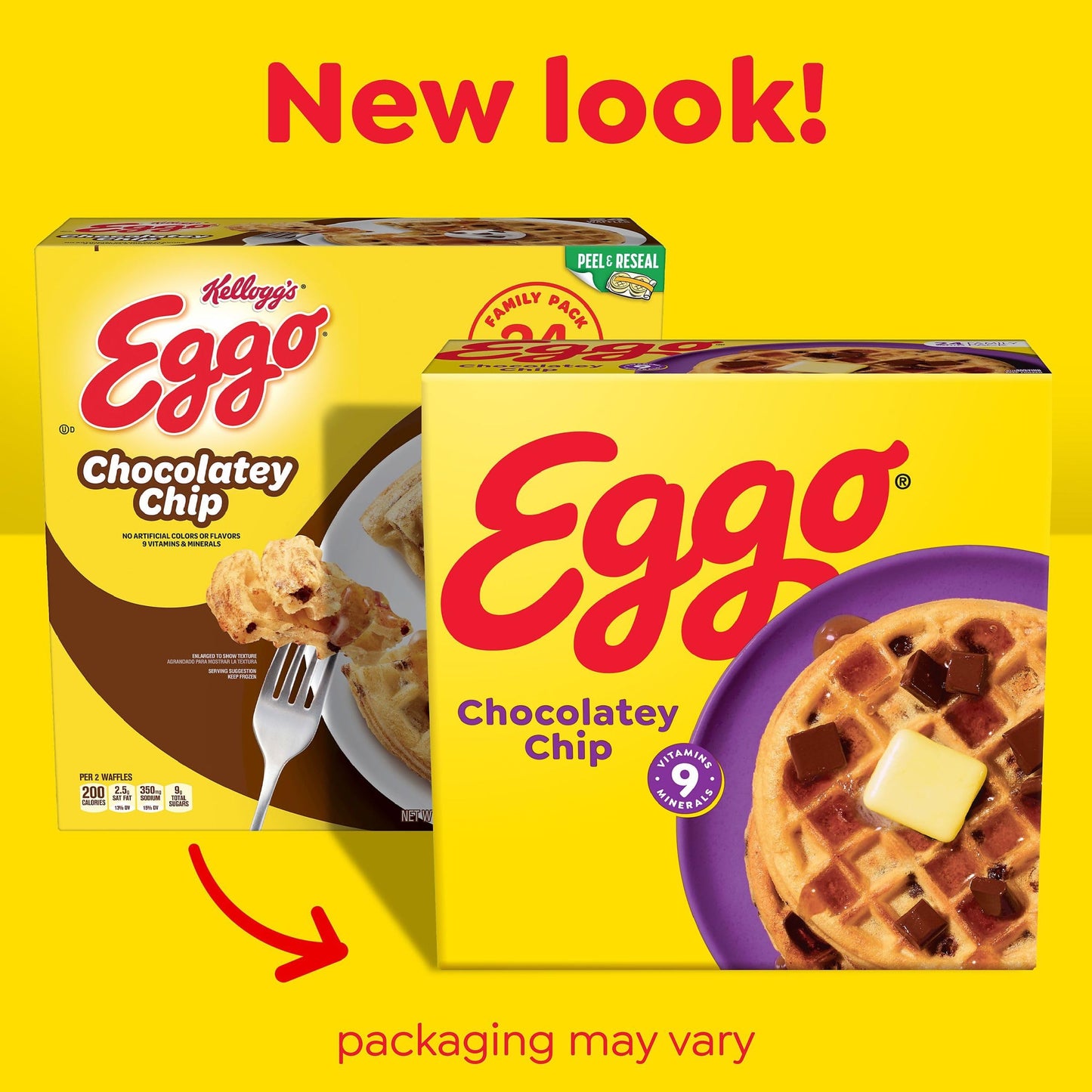 Eggo Frozen Waffles, Frozen Breakfast, Breakfast Food, Family Pack, Chocolatey Chip, 29.6oz Box (24 Waffles)
