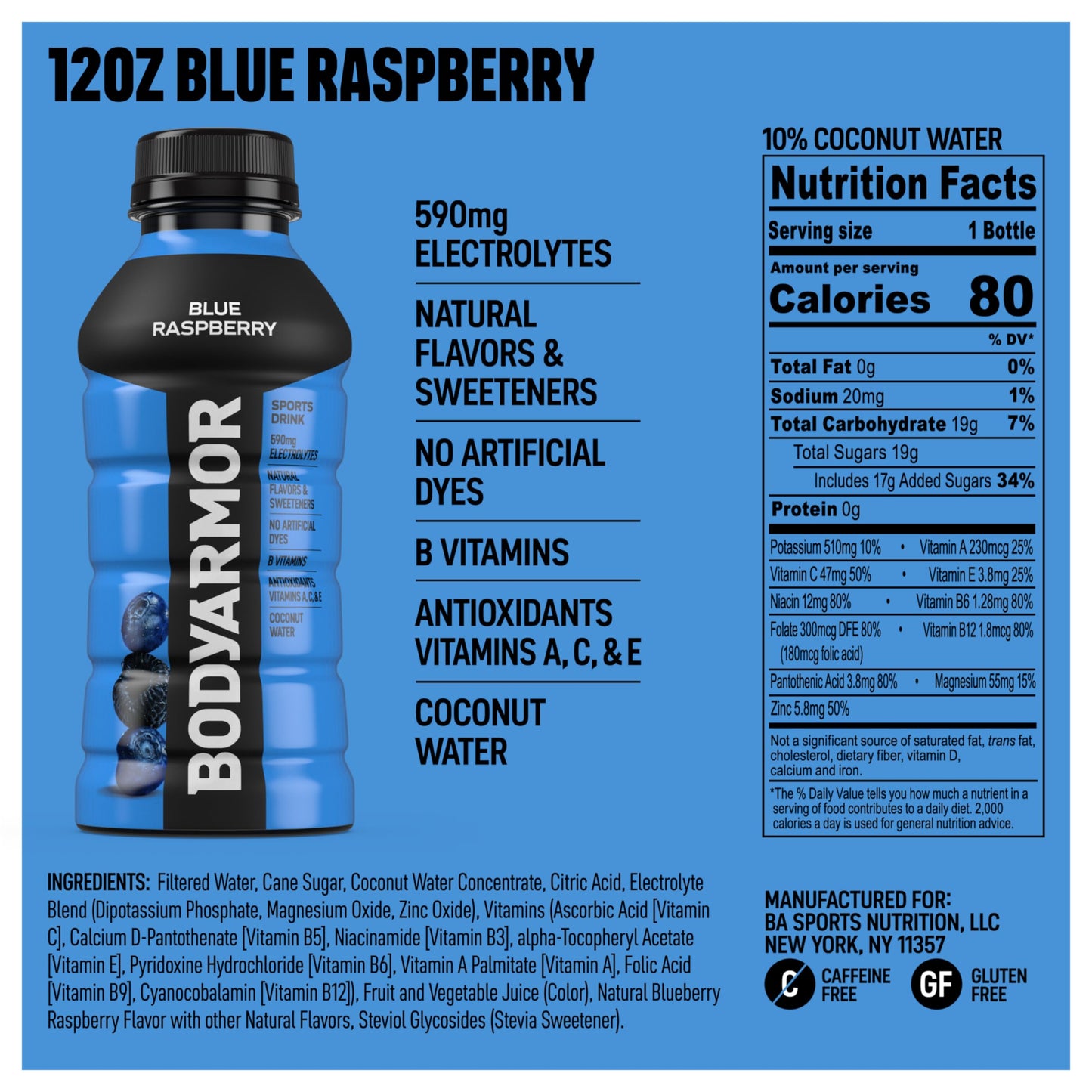 Bodyprotective Covering Sports Drink Sports Beverage, Blue Raspberry, Natural Flavors With Vitamins, Potassium-Packed Electrolytes, No Preservatives, Perfect For Athletes, 12 Ounce (Pack Of 8)