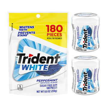 Trident White Peppermint Sugar Free Gum, 2-60 Piece Bottles + 180 Piece Refill (300 Total Pieces)
