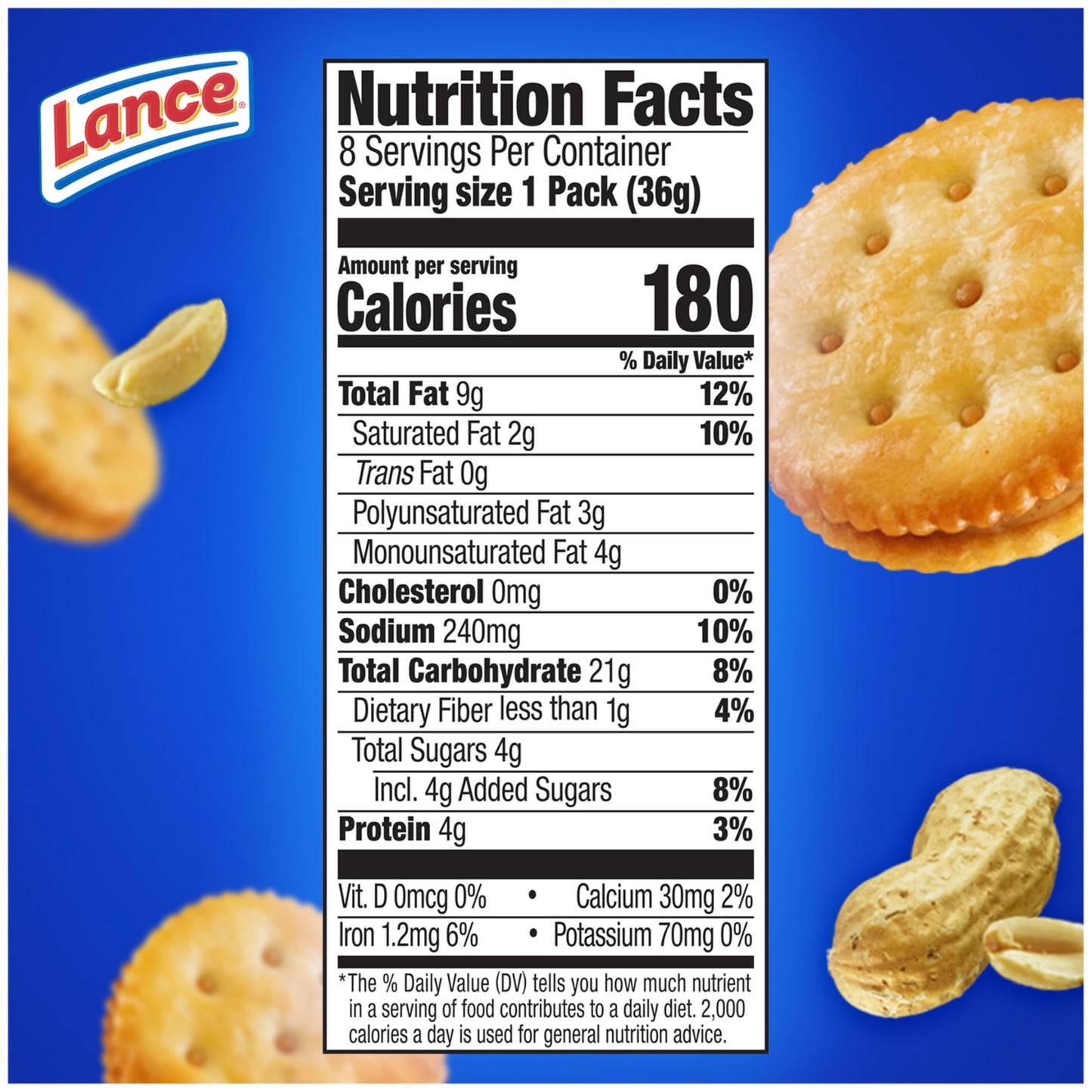 Lance Sandwich Crackers, Toasty Peanut Butter, 8 Individually Wrapped Packs, 6 Sandwiches Each (Pack of 14)