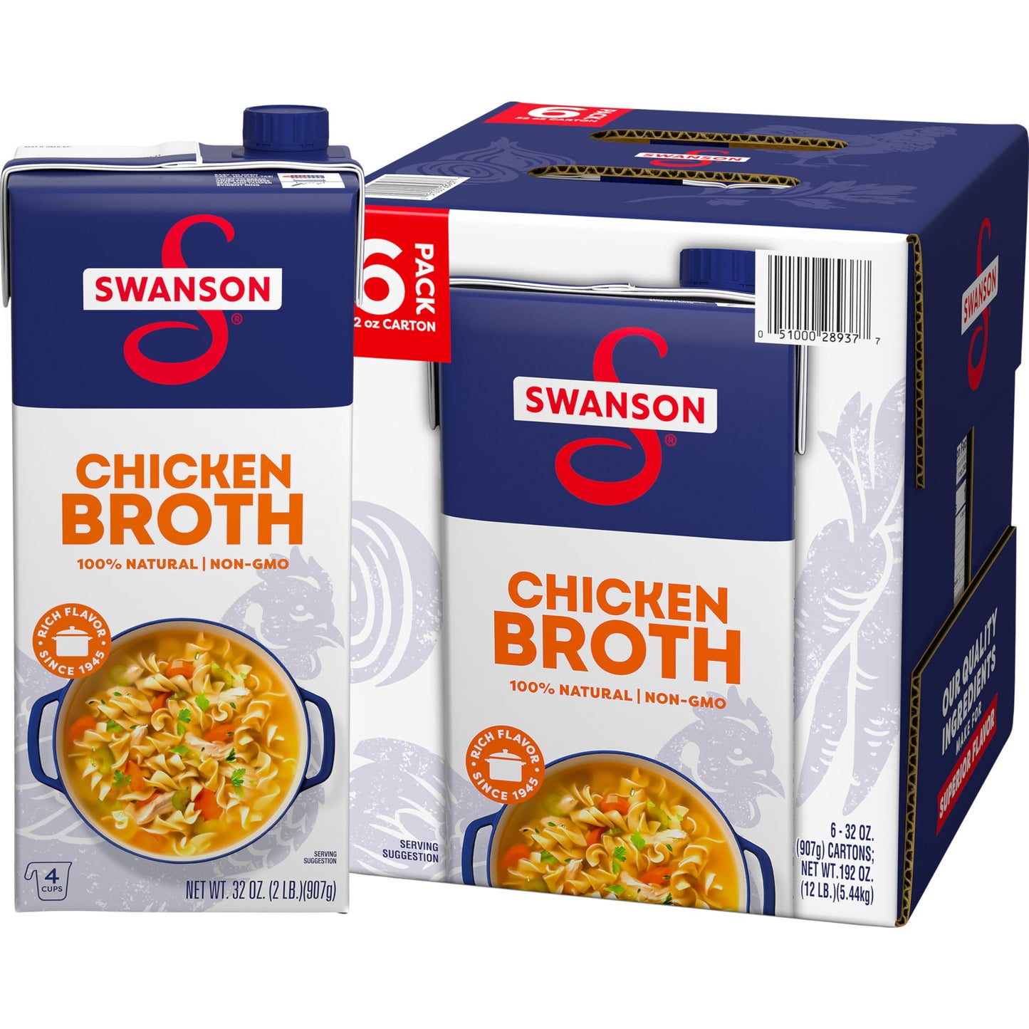 Swanson 100% Natural Chicken Broth, 32 oz Carton (6 Pack)