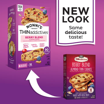 Nonni'S Thinaddictives Almond Thin Cookies - 6 Boxes Berry Blend Almond Cookies - Almond Cookie Thins W/Cranberries Blueberries