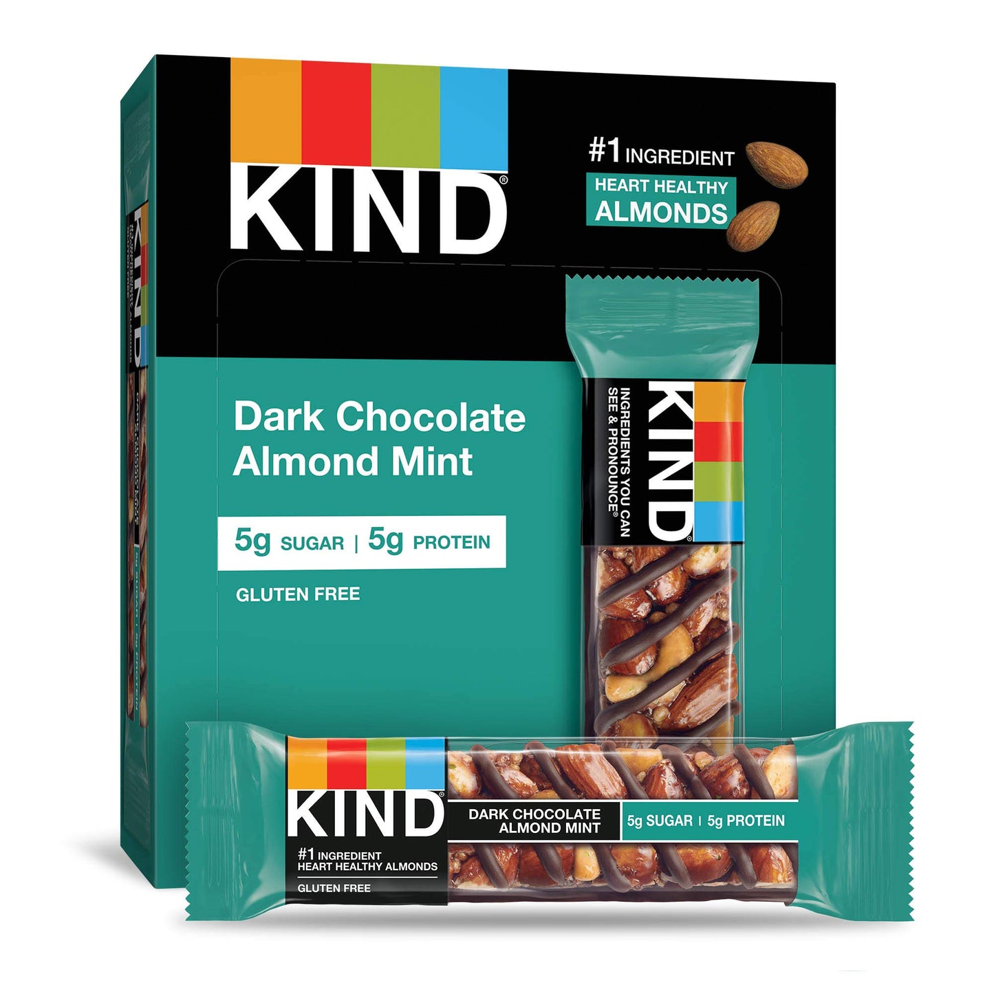 Kind Bars, Dark Chocolate Mint, Gluten Free, Low Sugar, 1.4Oz, 12 Count