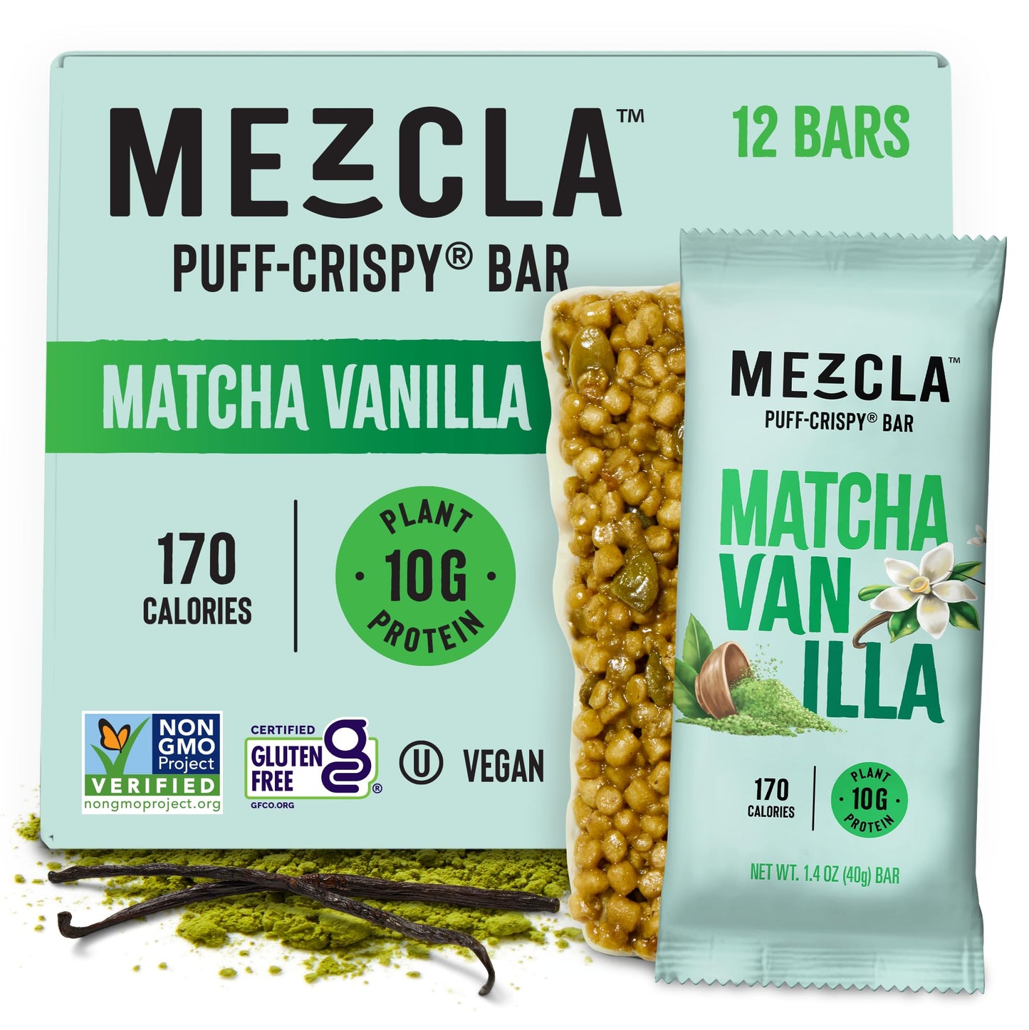 Mezcla Vegan Protein Bars, Gluten Free Snack Made With Pumpkin Seeds, Pea Protein, Organic Vanilla And Other Premium Ingredients