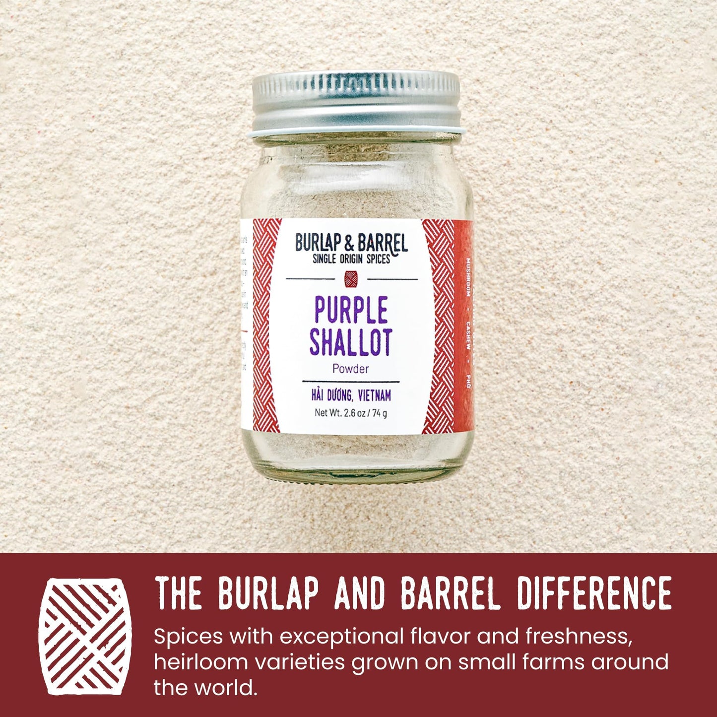 Burlap & Barrel Purple Shallot Powder - Air-Dried Vietnamese Seasoning - 2.6oz Glass Jar