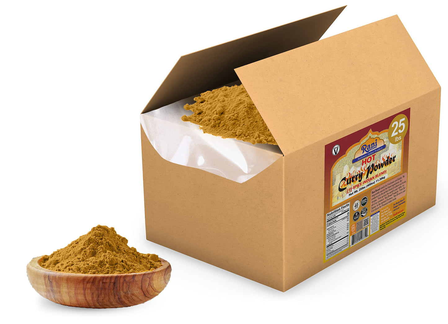 Rani Curry Powder Hot (11-Spice Authentic Indian Blend) 400Oz (25Lbs) 11.36Kg Bulk Box ~ All Natural | Salt-Free | Vegan | No Colors | Gluten Friendly | Non-Gmo | Indian Origin