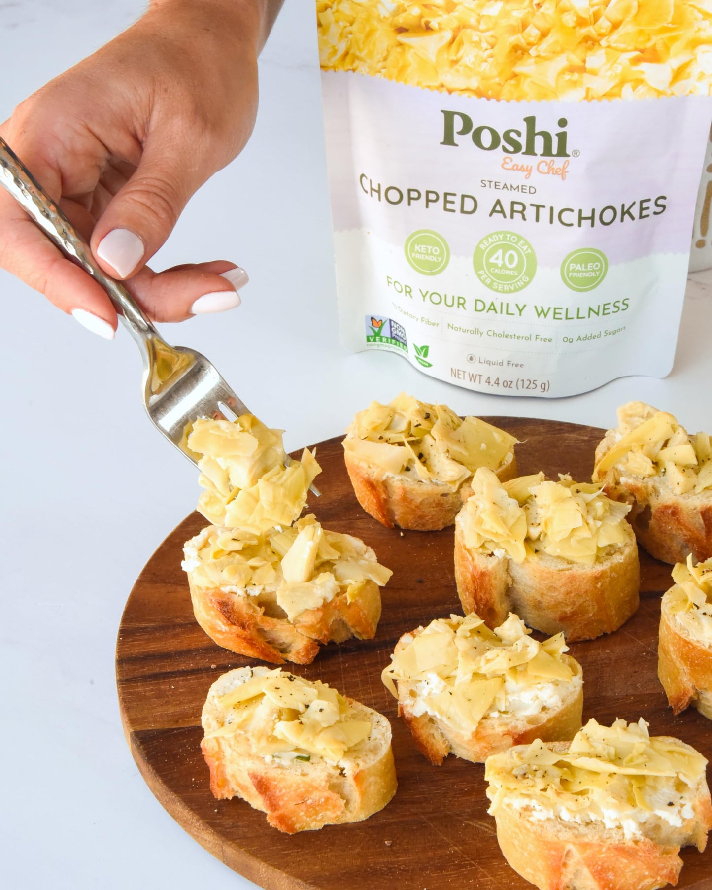 Poshi Chopped Artichoke Hearts - Steamed, Gluten-Free, Vegan - 6-Pack (4.4 oz/Pouch)