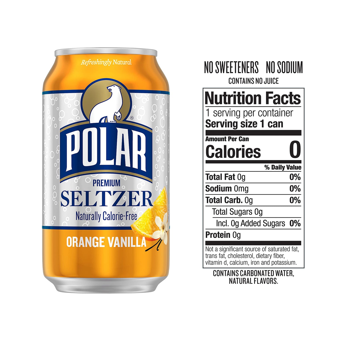 Polar Seltzer Water, Orange Vanilla, 12 fl oz Cans, 18 Pack, 216 Fl Oz Total - Refreshing Sparkling Beverage