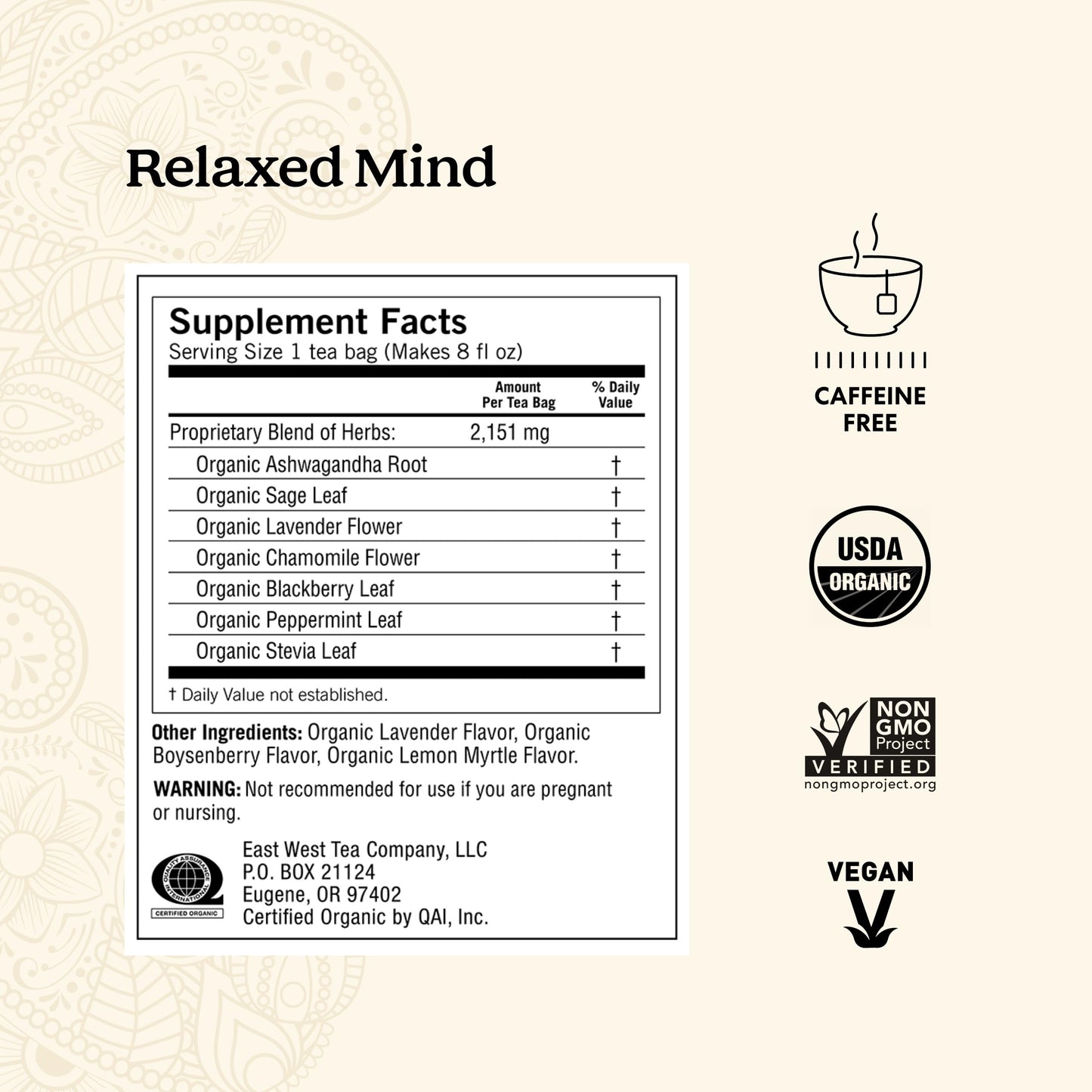 Yogi Tea Relaxed Mind Herbal Tea - Caffeine Free - 96 Organic Tea Bags - 16 Count (Pack of 6) - Yellow - Model 076950450226