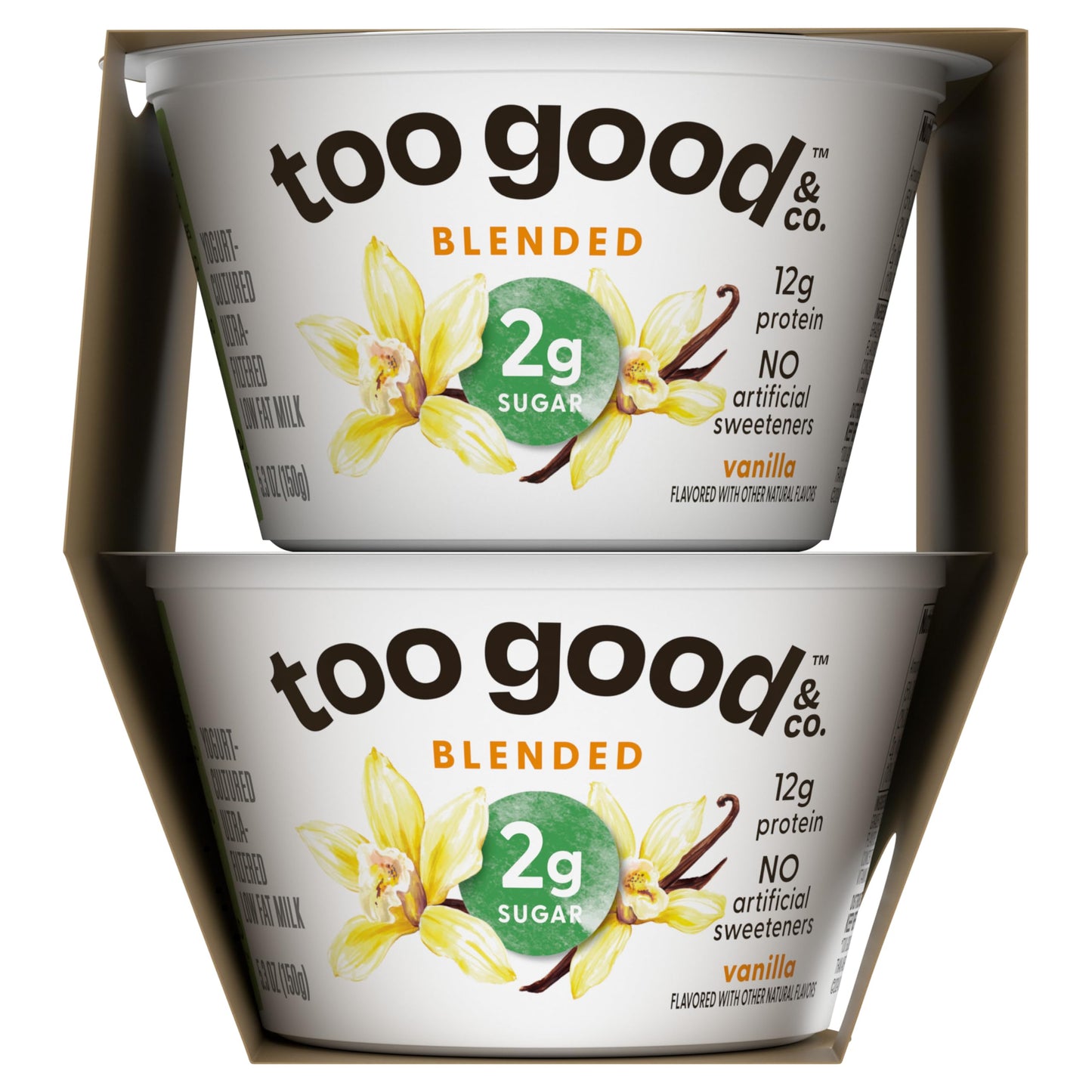Two Good Low Fat Greek Yogurt, Vanilla, Lower Sugar, Gluten Free, With 2g of Sugar, 5.3 oz., 4 Pack