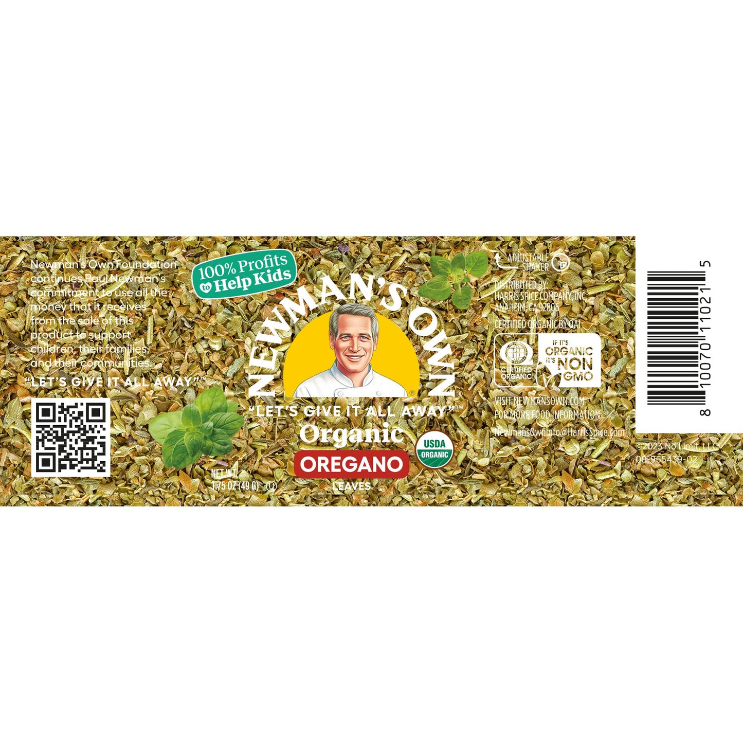 Newman'S Own Organic Oregano Leaves; Great On Pasta, Dressings, And Marinades, Usda Certified Organic; Non-Gmo; Kosher; 1.75Oz.