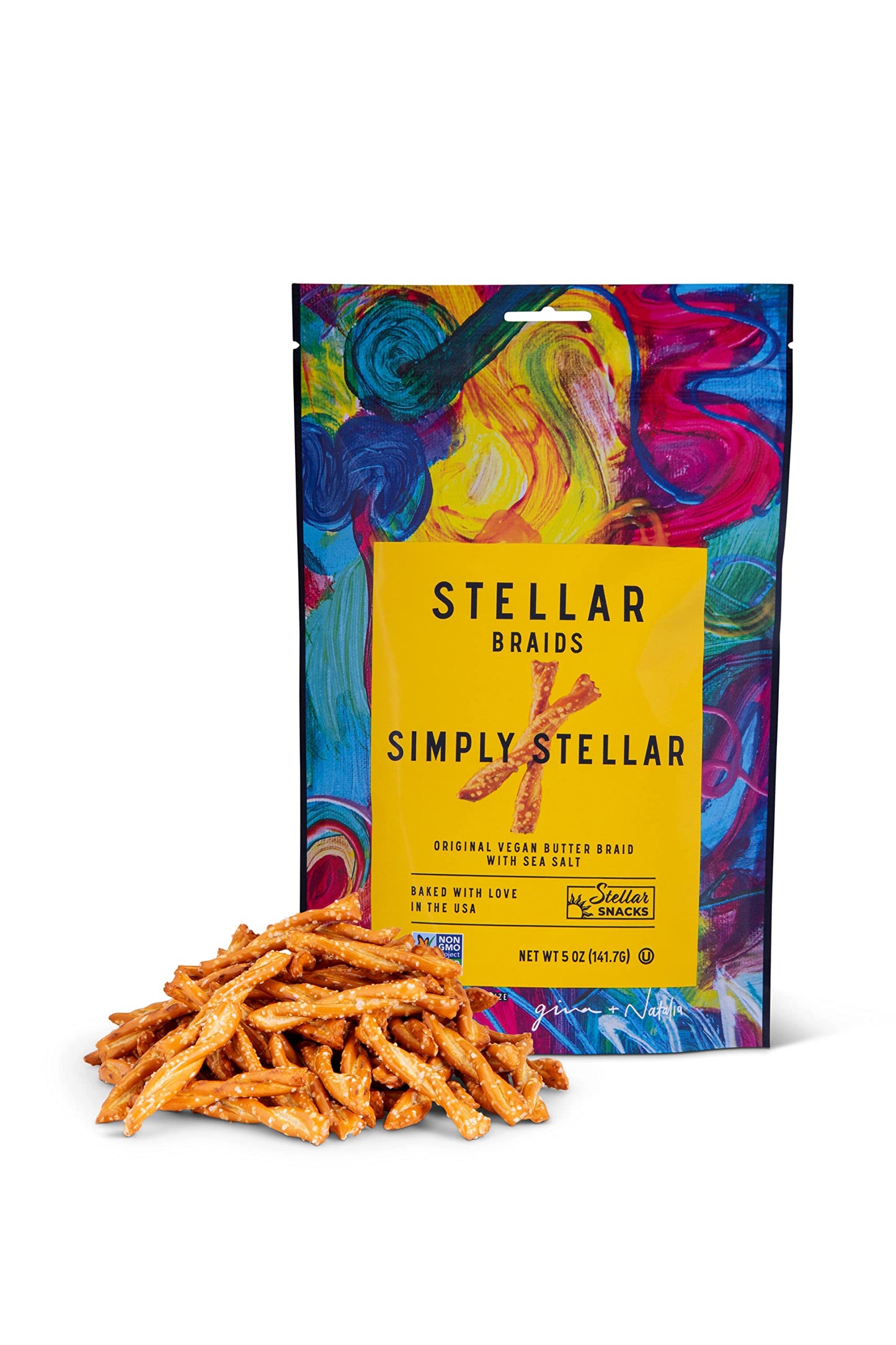 Stellar Snacks Pretzel Braids, Sea Salt, 5 Oz (Pack of 6), Gourmet Pretzel Sticks, Vegan, Kosher, Non GMO, Peanut Free, Healthy