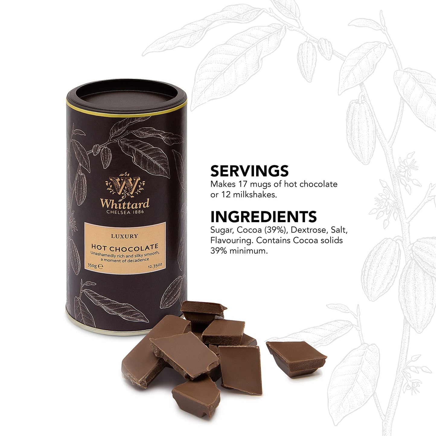 Whittard elegant Hot Chocolate Milk Chocolate Mix, Vegetarian & Vegan Friendly, 350g (12.35 Ounce)