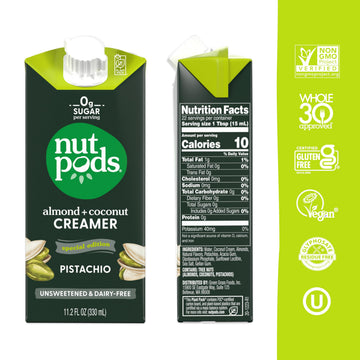 nutpods Dairy-Free Creamer, Unsweetened Pistachio, Vegan, Gluten-Free, 11.2 Fl Oz (Pack of 12)
