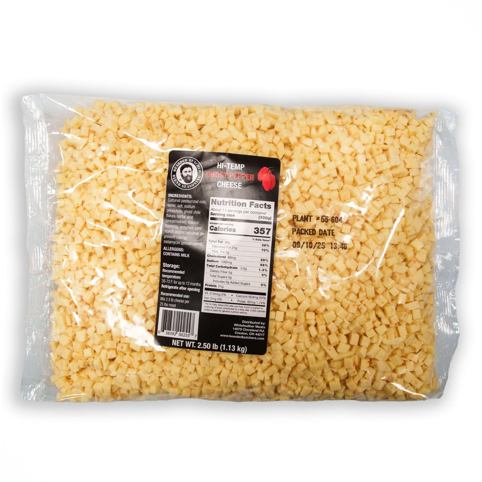 Bearded Butchers High-Temp Ghost Pepper 2.5 Lbs - Shelf-Stable 1/4 Cubes For Up To 25 Lbs Of Meat  400F High-Temperature Cheese - Ideal For Sausage Making  Brats  Snack Sticks  Burgers  And More