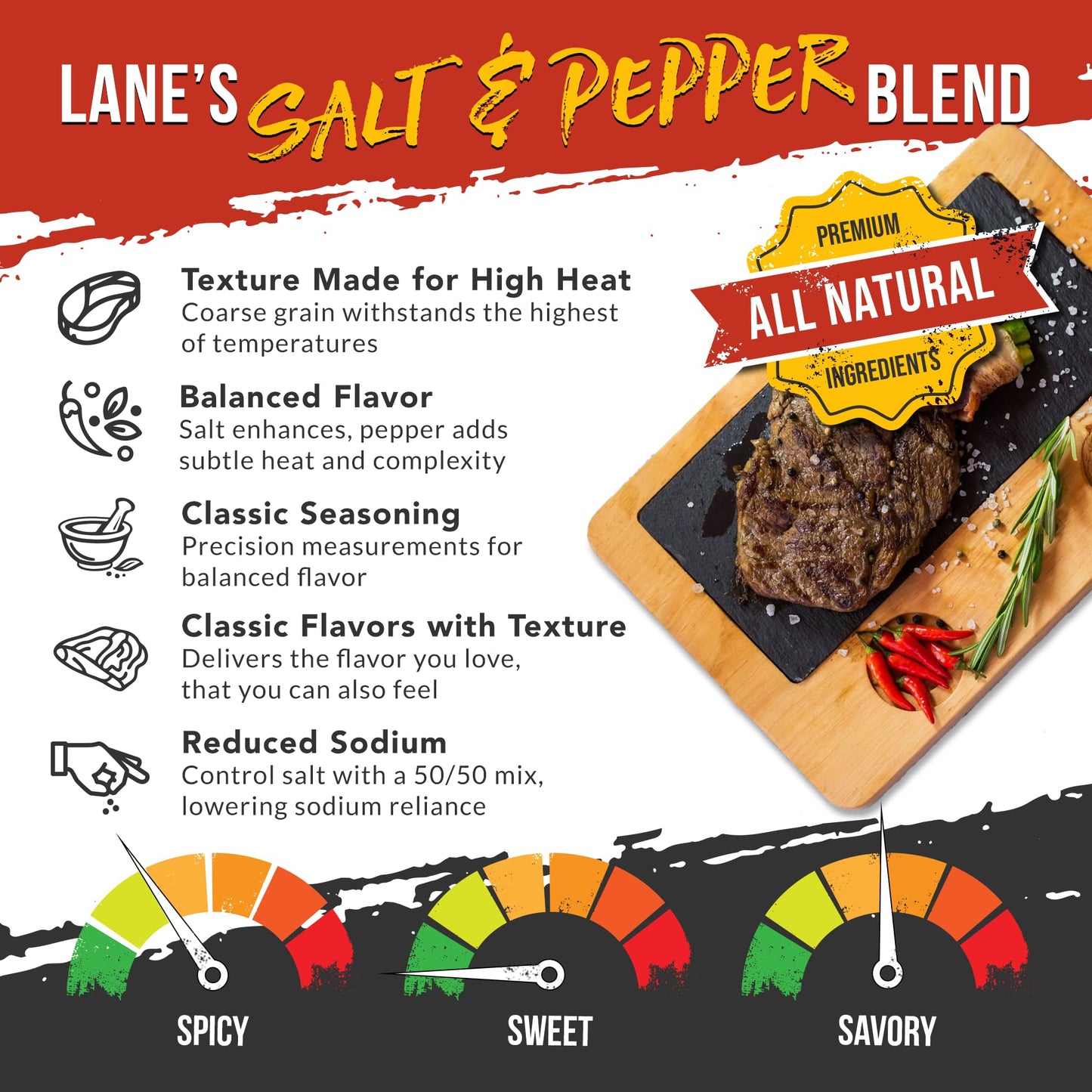 Lane'S 50/50 Salt And Pepper Seasoning, All-Natural Salt & Pepper Spice, 16 Mesh Coarse Black Pepper Seasoning Salt, Gluten-Free