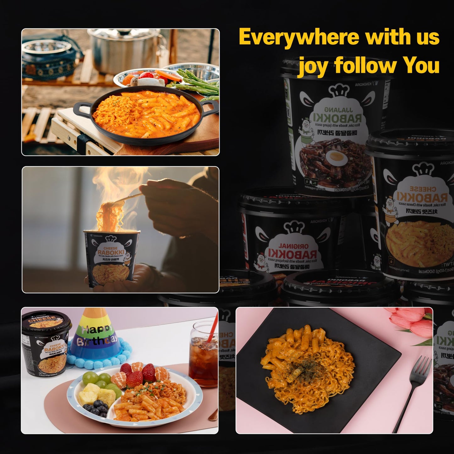 Kinikora Enhanced Instant Rabokki Cup - Cheese Flavor, 2 Cups, Korean Ramen & Tteokbokki, Quick And Easy Street Food